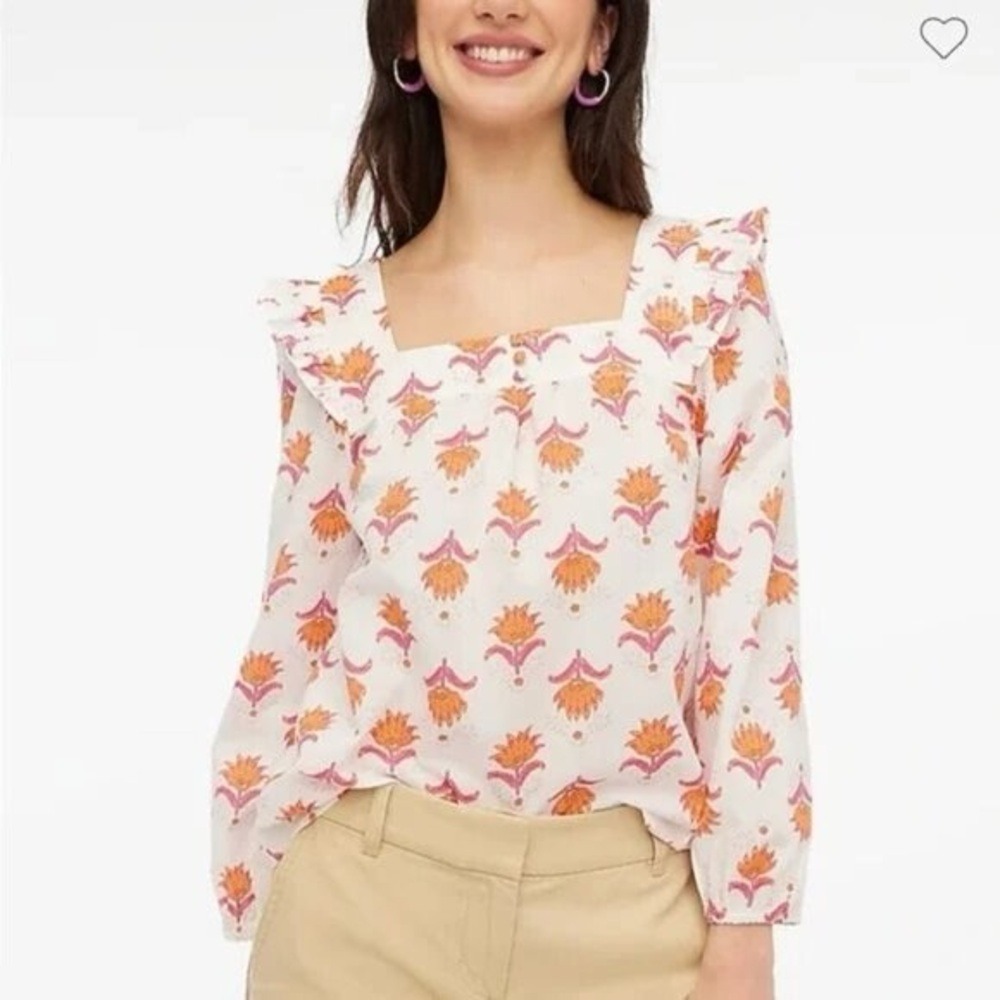 J.Crew Re-Imagined 100% Cotton Floral Blouse Women's L Summer 2023 Boho NWT
